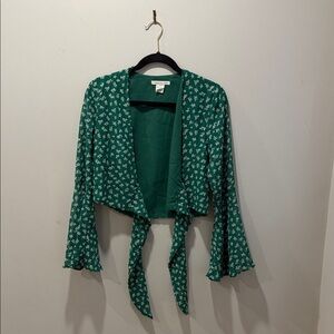 Urban Outfitters Green Floral Tie-Front Blouse